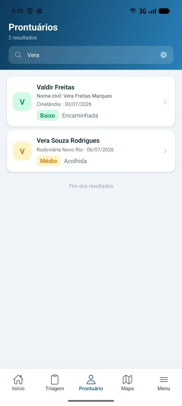 Aplicativo de Campo: busca de prontuário pelo nome
