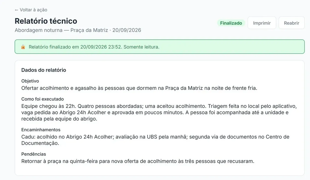 Painel Administrativo: relatório técnico finalizado e travado para edição