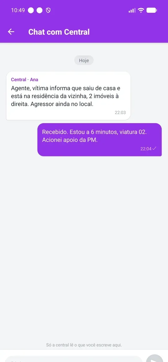 App do agente: conversa com a central