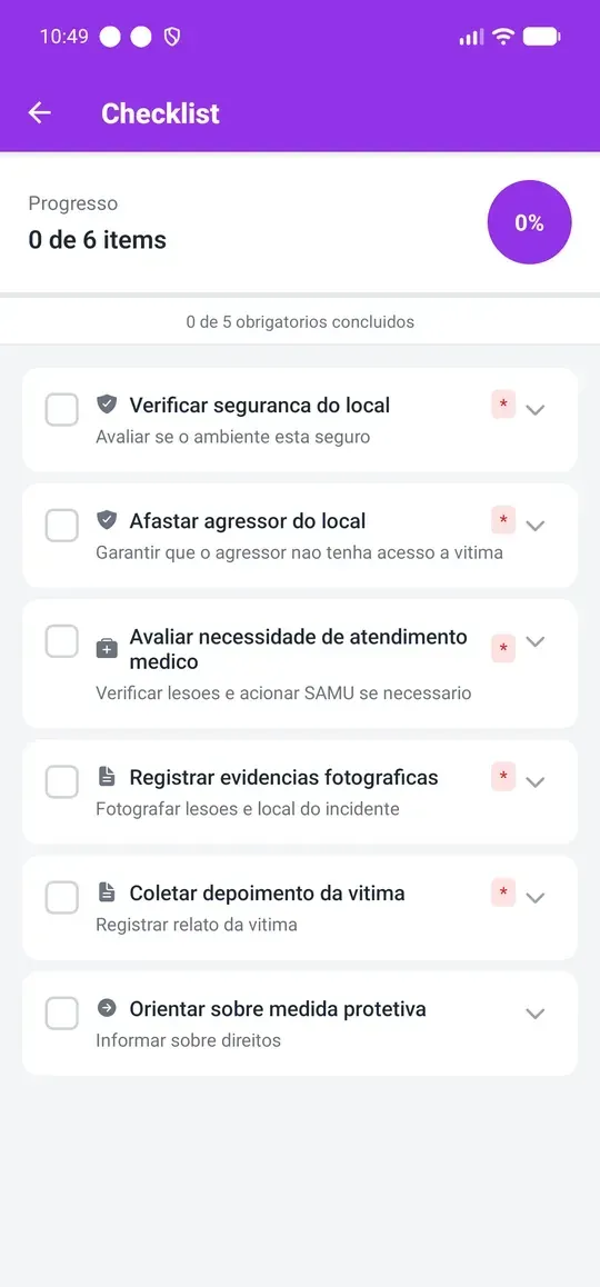 App do agente: checklist de atendimento no local