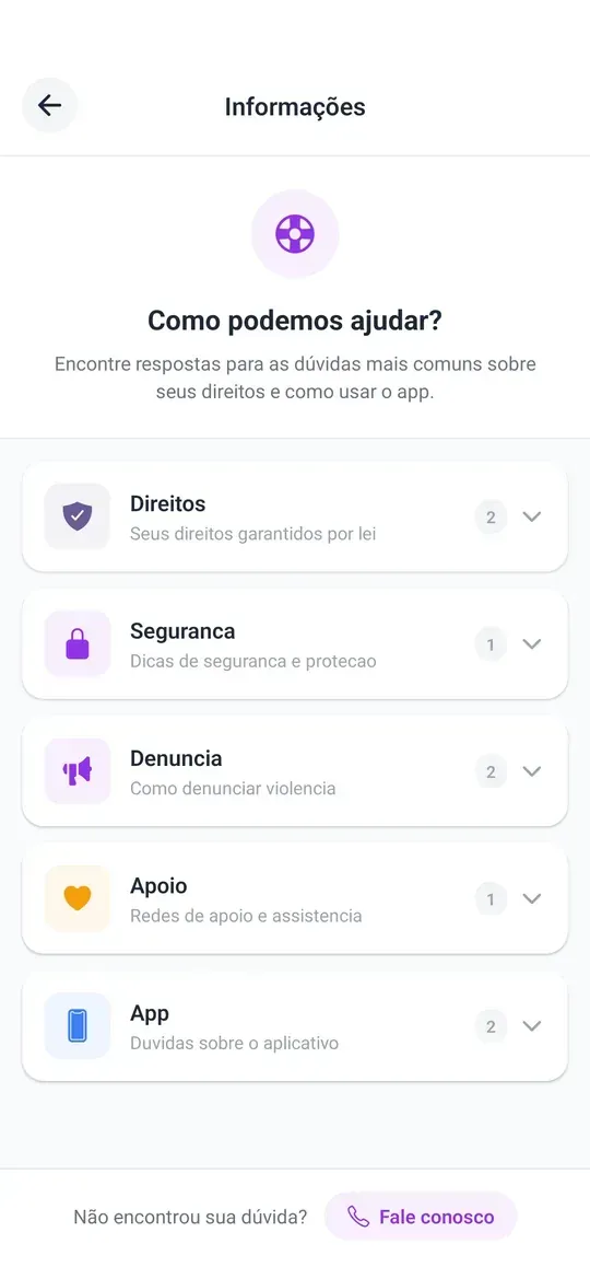 App da usuária: informações sobre direitos e ajuda