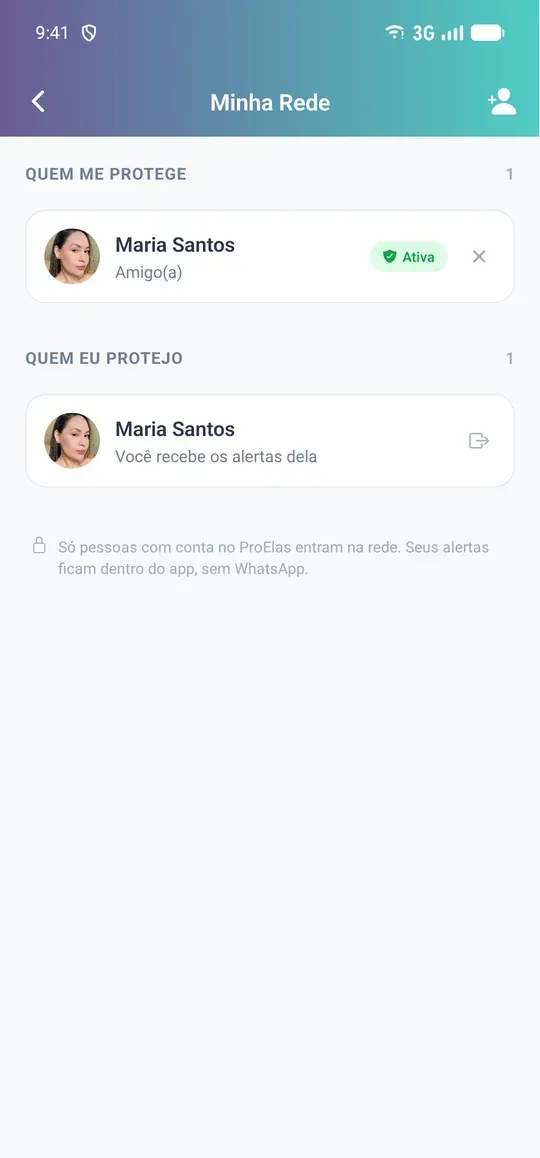 App da usuária: minha rede de proteção