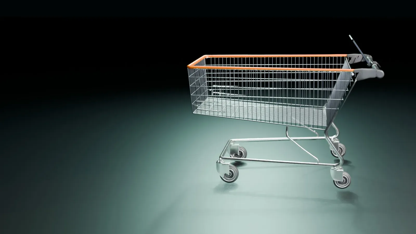 3D animation of a supermarket cart with a touch screen on the handle